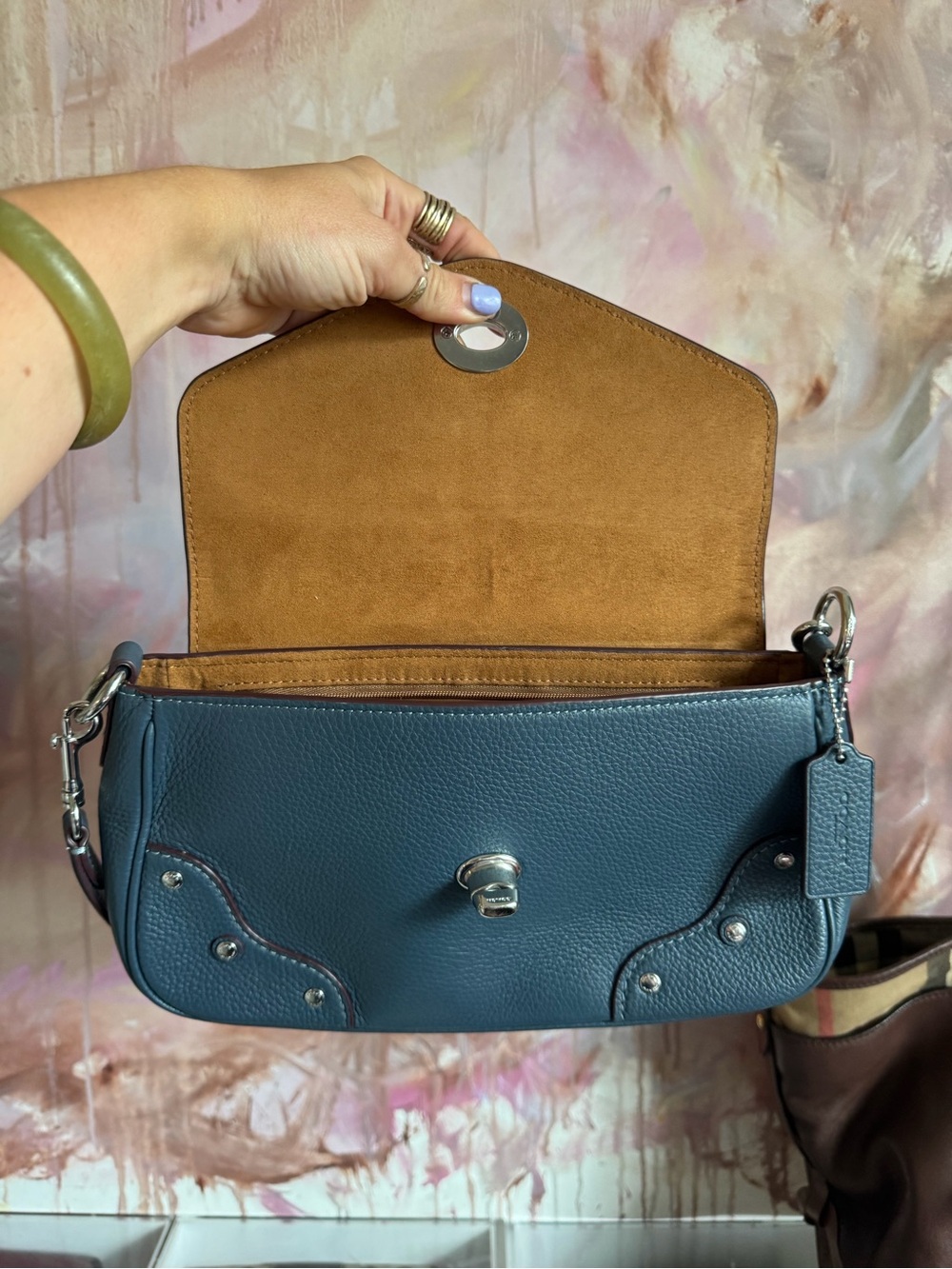 Coach Teal Pebbled Leather Shoulder Bag with Silver Hardware - Picture 9 of 9